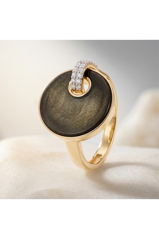 Anello Kate - Laminato oro  giallo e ossidiana