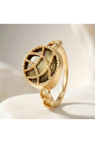 Anello Stella Cadente - Laminato oro giallo e ossidiana