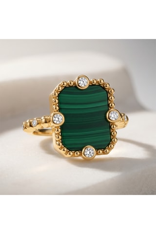 Anello Art Déco - Laminato oro  giallo e malachite