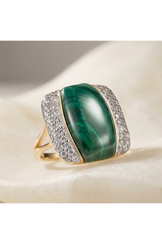 Anello Mona-Lisa - Argento placcato oro giallo e malachite