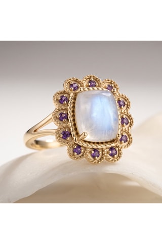 Anello - Placcato oro giallo, ametiste e pietra di luna