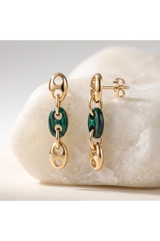 Boucles d'oreilles - Plaqué or jaune et malachites