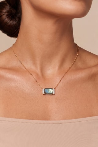 Collier - Plaqué or jaune et labradorite