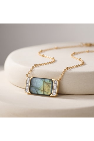 Collier - Plaqué or jaune et labradorite