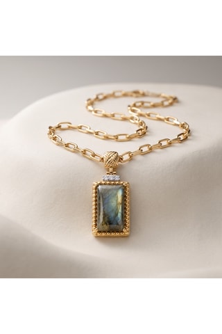 Collier - Plaqué or jaune et labradorite