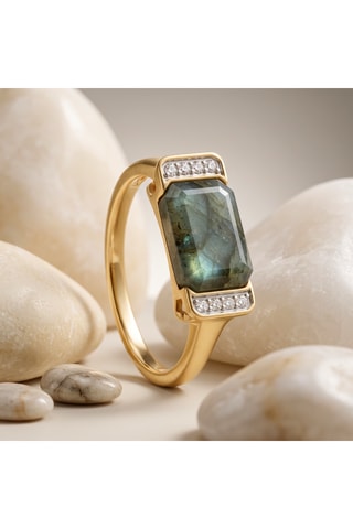 Bague - Plaqué or jaune et labradorite