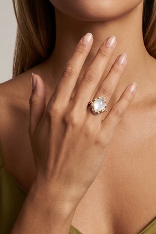 Bague - Plaqué or jaune et pierre de lune