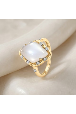 Bague - Plaqué or jaune et pierre de lune