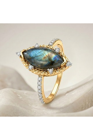Bague - Plaqué or jaune et labradorite