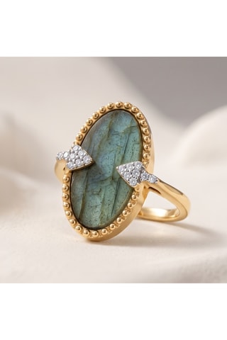 Bague - Plaqué or jaune et labradorite