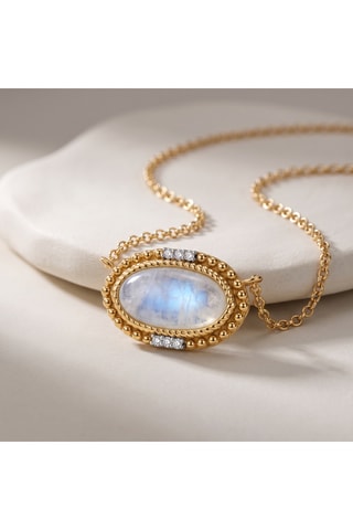 Collier - Plaqué or jaune et pierre de lune