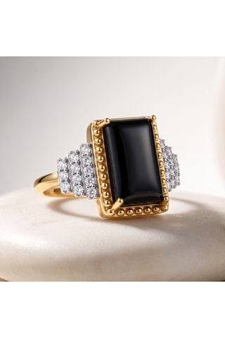 Bague - Plaqué or jaune et onyx