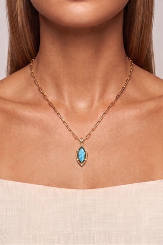 Collier - Plaqué or jaune et labradorite