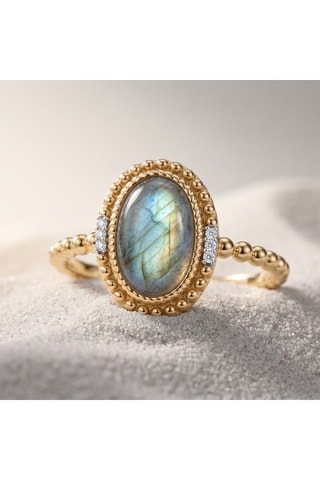 Bague - Plaqué or jaune et labradorite