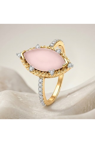 Bague - Plaqué or jaune et calcédoine 