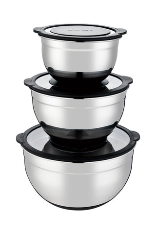 3 saladiers en acier inoxydable avec couvercle - 16 / 20 / 24 cm