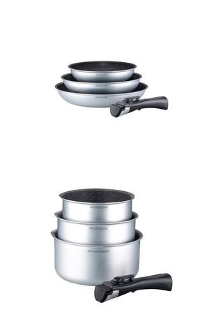 3 poêles et 3 casseroles en aluminium avec poignée amovible - 20/24/28 et 16/18/20 cm