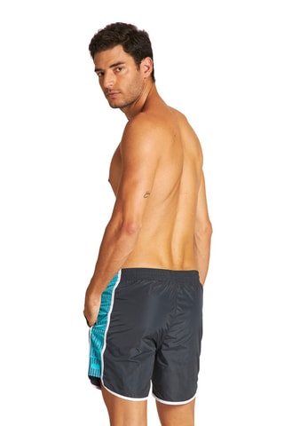 Short de bain - Blanc, noir, bleu et gris