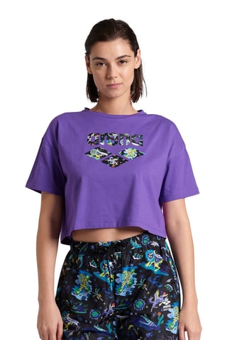 T-shirt cropped Fun Planet - Noir, bleu et violet