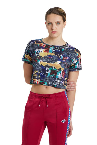 Crop top - Blanc, beige, rouge, bleu et gris