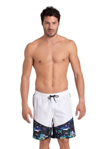 Short de bain Fun Planet - Blanc, noir, vert et violet
