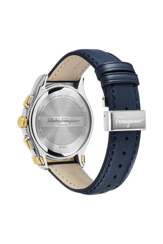 Montre à quartz en cuir de veau - Chronographe et tachymètre - Bleu et doré