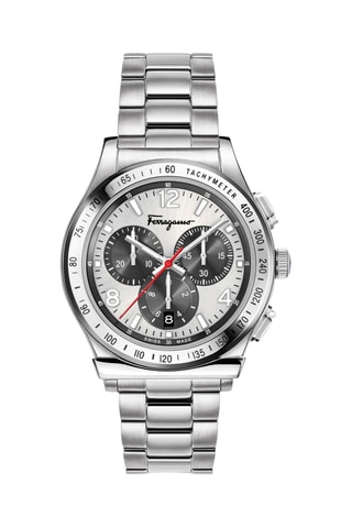 Montre à quartz en acier - Chronographe et tachymètre - Argenté