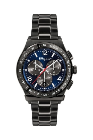 Montre à quartz en acier - Chronographe et tachymètre - Gris et bleu marine