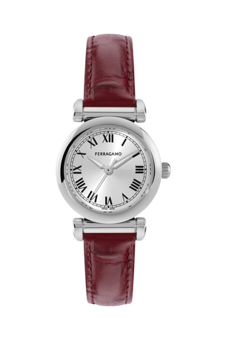 Montre à quartz en cuir de veau - Rouge et argenté