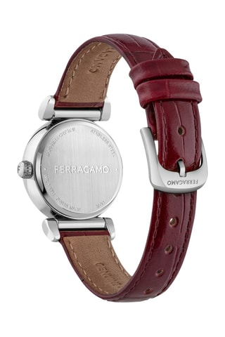 Montre à quartz en cuir de veau - Rouge et argenté