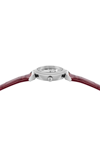 Montre à quartz en cuir de veau - Rouge et argenté