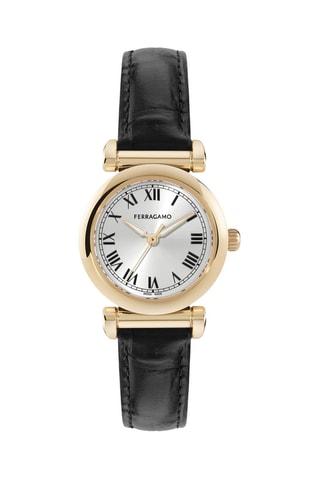 Montre à quartz en cuir de veau - Noir et doré