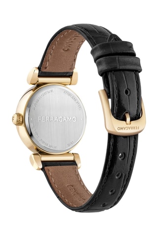 Montre à quartz en cuir de veau - Noir et doré