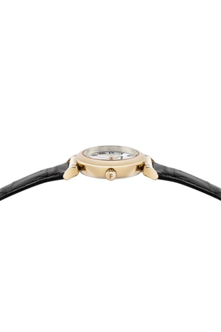 Montre à quartz en cuir de veau - Noir et doré