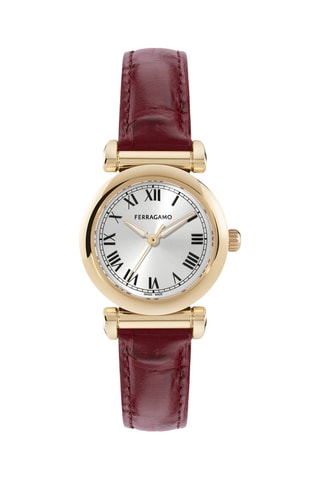Montre à quartz en cuir - Bordeaux et doré