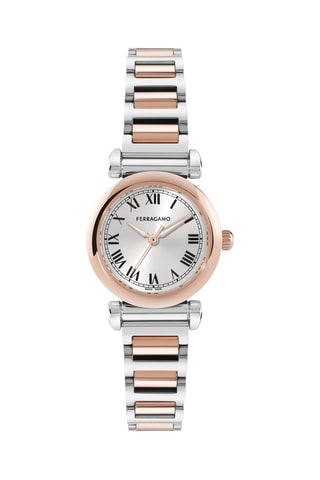 Montre à quartz en acier et plaqué or rose
