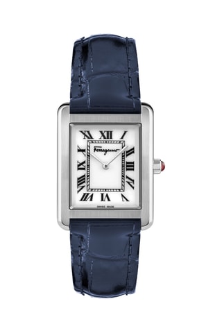 Montre à quartz en cuir - Bleu et argenté