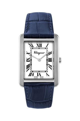 Montre à quartz en cuir - Bleu et argenté