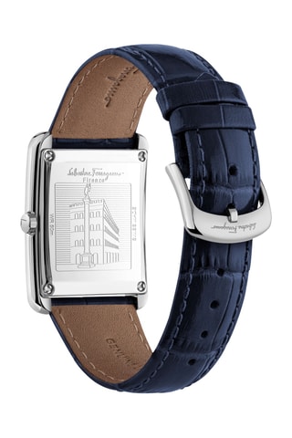 Montre à quartz en cuir - Bleu et argenté