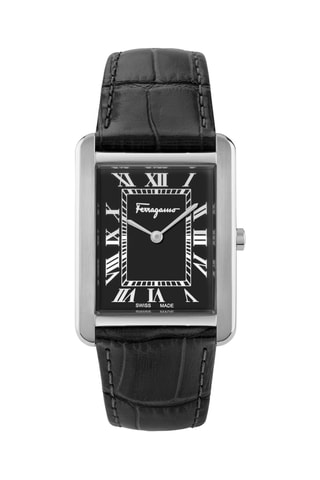 Montre à quartz en cuir de veau - Noir et argenté