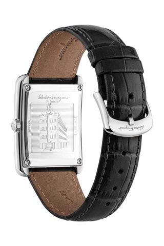 Montre à quartz en cuir de veau - Noir et argenté