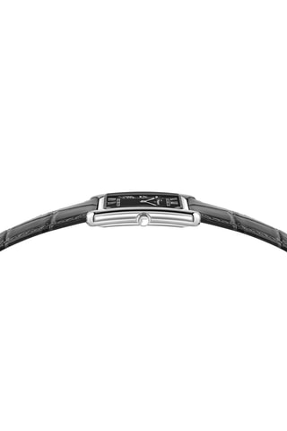 Montre à quartz en cuir de veau - Noir et argenté