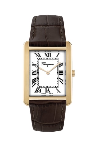 Montre à quartz en cuir de veau - Marron et doré
