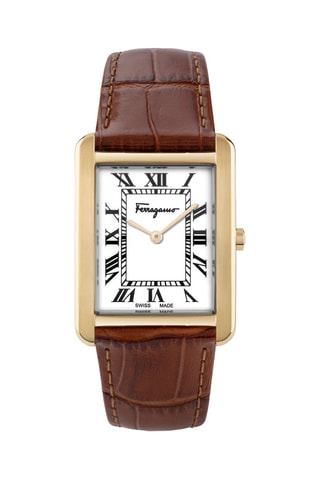 Montre à quartz en cuir de veau - Marron et doré