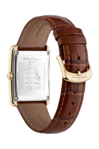 Montre à quartz en cuir de veau - Marron et doré
