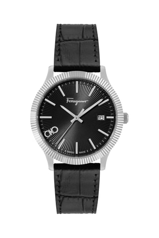 Montre à quartz en cuir - Noir et argenté