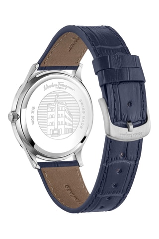 Montre à quartz en cuir de veau - Bleu et argenté