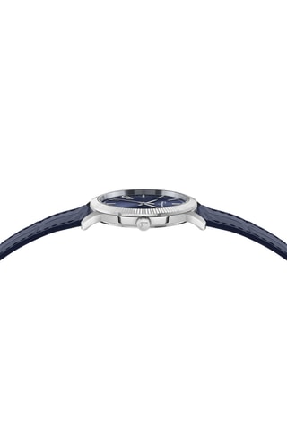 Montre à quartz en cuir de veau - Bleu et argenté