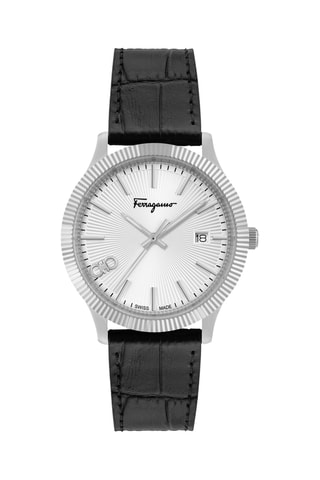 Montre à quartz en cuir - Noir et argenté