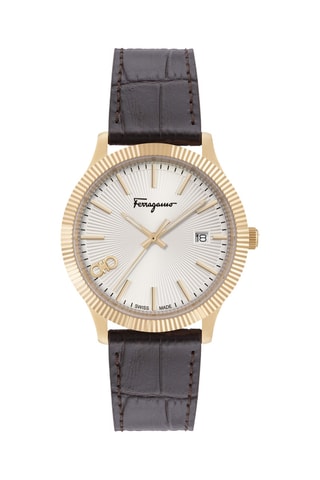 Montre à quartz en cuir de veau - Marron et doré